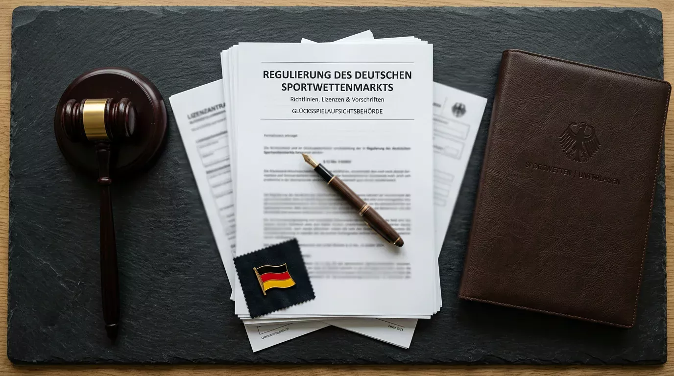 Offizielles Dokument zur deutschen Sportwettenregulierung mit GGL-Lizenz und Spielerschutz-Symbolen